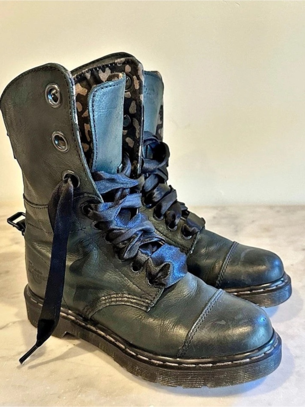 Dr. Martens Aimilita Fold-Down Boot Olive Green Leather Combat Boots